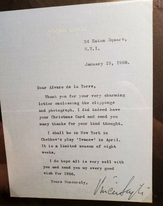 Vivien Leigh Letter Signed Gone With The Wind Oscar Award Winner Clark Gable