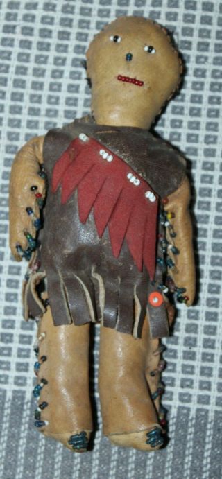 Antique Leather Native American Indian Doll Plains? Beaded