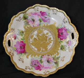 Stunning Royal Austria O & Eg Vienna Floral & Gold Encrusted Cake Plate Platter