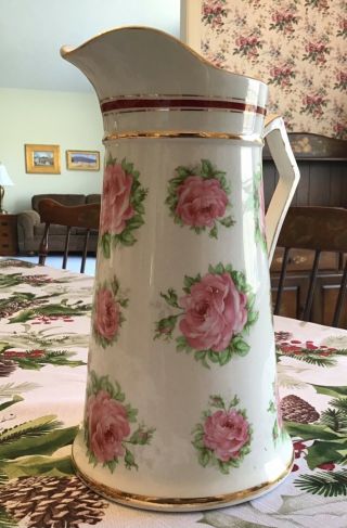 Baltimore Haynes Pottery Rose Pattern Tall Water Pitcher