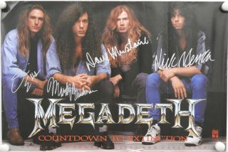 Megadeth Jsa Signed Autograph Promo Poster Full Band Nick Menza Marty Friedman
