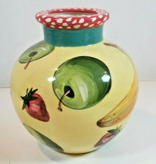 Droll Designs Ceramic Vase Hand Painted Bananas Strawberries Green Apples