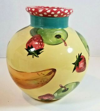 Droll Designs Ceramic Vase Hand Painted Bananas Strawberries Green Apples 2