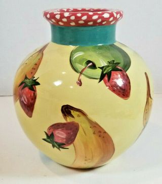 Droll Designs Ceramic Vase Hand Painted Bananas Strawberries Green Apples 3