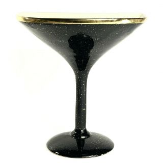 Vintage Mid Century Wall Art / Pocket 10 " Ceramic Martini Glass Black & Gold