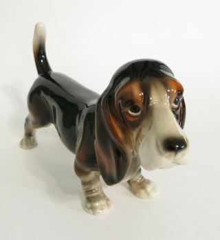 Vintage Porcelain Basset Hound Dog Figurine Keramos Pottery Austria 9 "