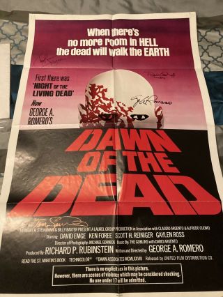 1978 Dawn Of The Dead Poster Signed By George Romero And Cast Members