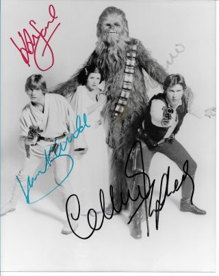 Harrison Ford Carrie Fisher Mark Hamill Peter Mayhew Autograph W/ Star Wars