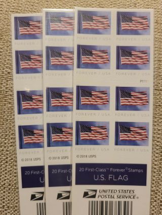 Usps Us Flag 2018 Forever Stamps.  3 Books Of 20.  60 Total Stamps.  Authentic