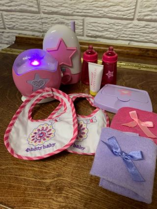 American Girl Bitty Baby Monitors,  Wipes Case,  Cream,  Towels,  Bibs & Bottles