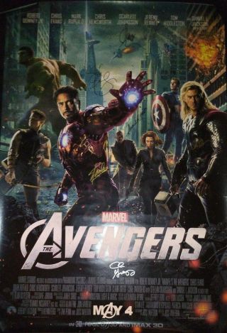 Marvel Avengers 10x Cast Signed Poster Robert Downey Jr,  Scarlett Johansson