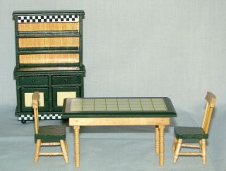 Melissa & Doug Miniature Doll House Kitchen Table 2 Chairs & China Hutch Cabinet