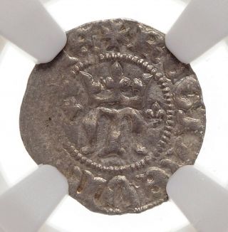 Hungary.  Queen Maria Silver Denar,  1382 - 1395,  Ngc Ms63