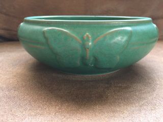 Vintage Antique Peters & Reed Pottery Green Butterfly Moth Bowl