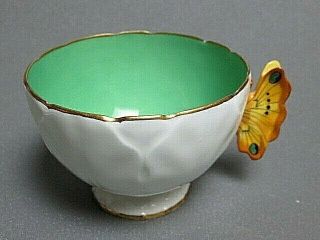 Aynsley 1199 Butterfly Handle White Tea Cup Green Interior No Saucer Crocus