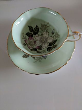 Vintage Paragon Tea Cup With Saucer Green W/ Floral Gold Rim Fine Bone China