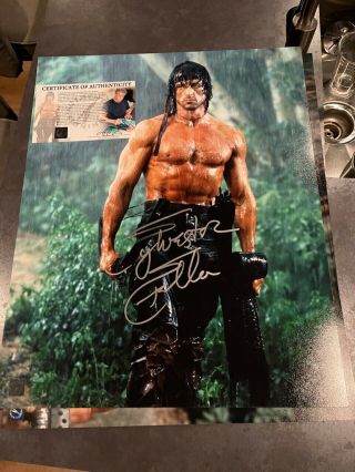 Sylvester Stallone John Rambo Autographed 16x20 Rambo Ii Rain Photo Asi Proof