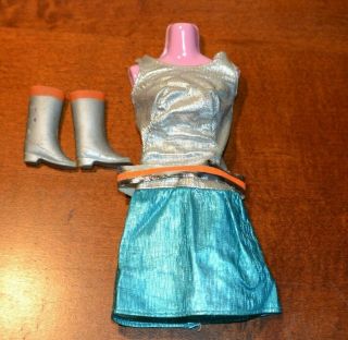 Barbie Mod Zokko 1820 Silver Metallic Lame Mini Dress & Boots