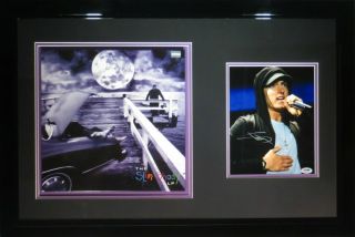 Eminem Signed Framed Authentic 8x10 Photo W/ Slim Shady Lp Album Psa/dna Aa00176