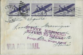 1941 Censored Airmail Cover Fr Hershey,  Pa To Grosseto,  Italy (return To Sender)