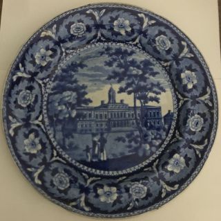 Antique American Historical Dark Blue City Hall York Plate By Ridgway 9 3/4”