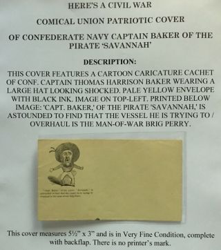 Civil War Confederate Navy Captain Baker Pirate ‘savannah’ Union Patriotic Cover