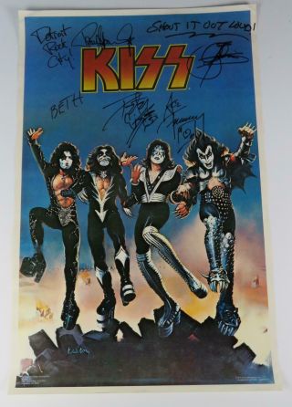 Kiss Signed Autograph " Destroyer " Aucoin Poster Paul Stanley,  Gene Simmons,  Ace,