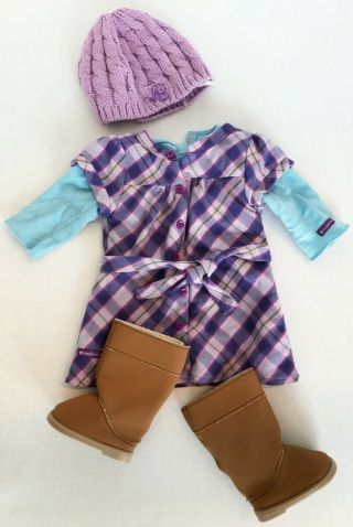 American Girl Pretty And Plaid Dress Outfit Purple Turquoise Retired