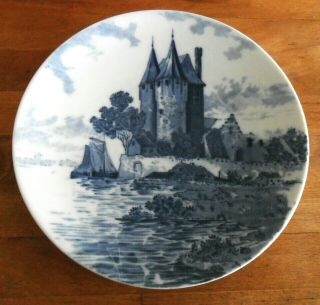 Vintage Dutch Blue & White Delft Pottery Plate To Hang,  Castle On Water,  Boats