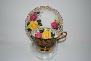 Vintage Royal Albert Black,  Gold And Flowers Bone China Cup And Saucer