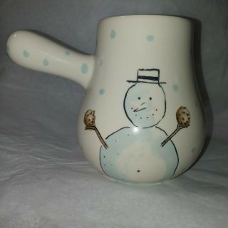 Rae Dunn BELIEVE Snowman Let It Snow Ceramic Hot Cocoa Pot Snowflakes VGUC 2