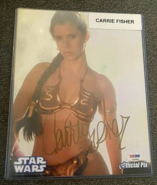 Carrie Fisher Signed Star Wars 8x10 Photo Psa Slave Leia Gold Autograph