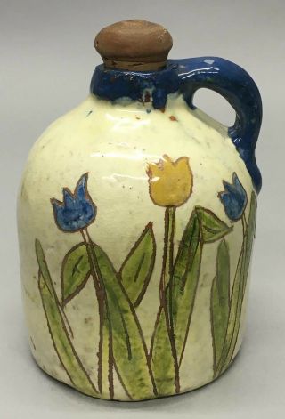 Brown County Pottery Jug Tulips Design,  Stopper Indiana