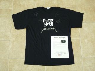 Metallica All 4 Band Signed Autographed Guitar Hero Xl T Shirt Psa Certified