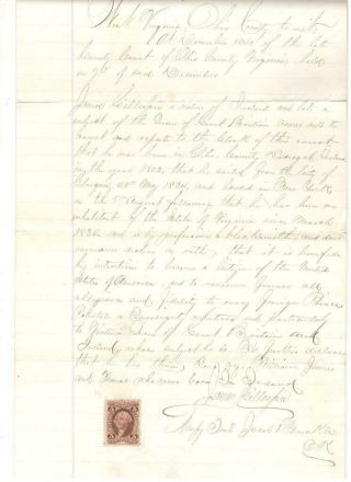 1864 Civil War Era Statement Of Intent To Become A Citizen W/revenue Stamp