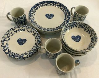 17 Pc Folk Craft Hearts Stoneware By Tienshan - Dishwasher,  Microwave & Oven Safe