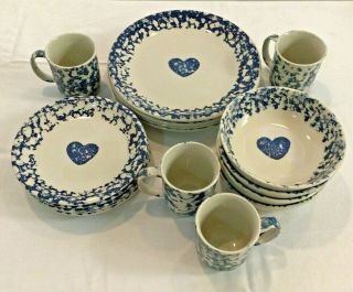 17 pc Folk Craft Hearts Stoneware By Tienshan - Dishwasher,  Microwave & Oven Safe 2