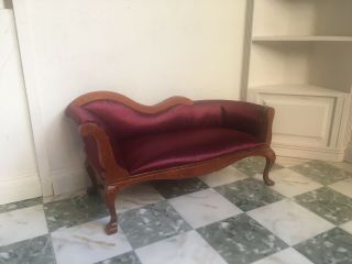 Dollhouse Miniature Victorian Settee Chaise Lounge Burgundy 1:12 Scale