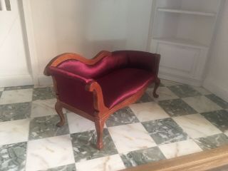 Dollhouse Miniature Victorian Settee Chaise Lounge burgundy 1:12 Scale 2