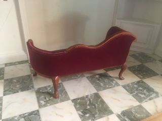 Dollhouse Miniature Victorian Settee Chaise Lounge burgundy 1:12 Scale 3