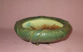 Fulper Pottery Arts & Crafts Matte Green Flambe Banded Footed Bowl Rare 9 1/8 "