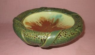 Fulper Pottery Arts & Crafts Matte Green Flambe Banded Footed Bowl Rare 9 1/8 