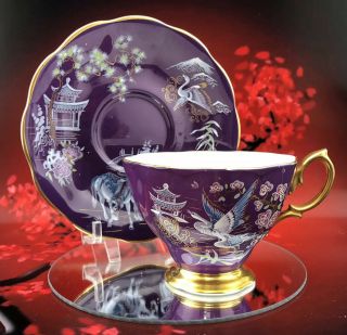 Royal Albert Teacup & Saucer Purple Japanese Garden Vintage Bone China Uk Tea