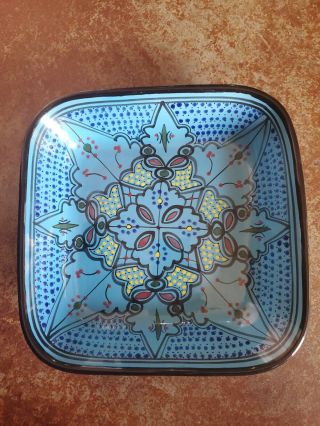 Le Souk Ceramique Sabrine Large Bowl Pasta Salad Hand Painted Tunisia 11 " Square
