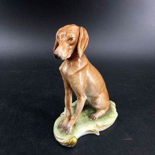 Rare Vintage Signed Capodimonte Dog Hound Figurine Statue Glazed Porcelain K9