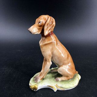 Rare Vintage Signed Capodimonte Dog Hound Figurine Statue Glazed Porcelain K9 2