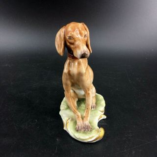 Rare Vintage Signed Capodimonte Dog Hound Figurine Statue Glazed Porcelain K9 3