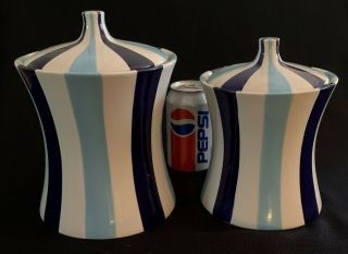 Jonathan Adler Happy Home Blue Stripes 2 Canisters