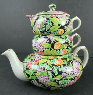 Lord Nelson Ware Chintz Stacking Teapot,  Creamer & Sugar W/lid England