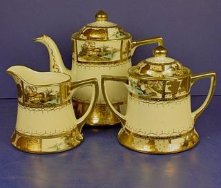 Antique Japanese Nippon Porcelain Teapot,  Sugar Bowl & Creamer